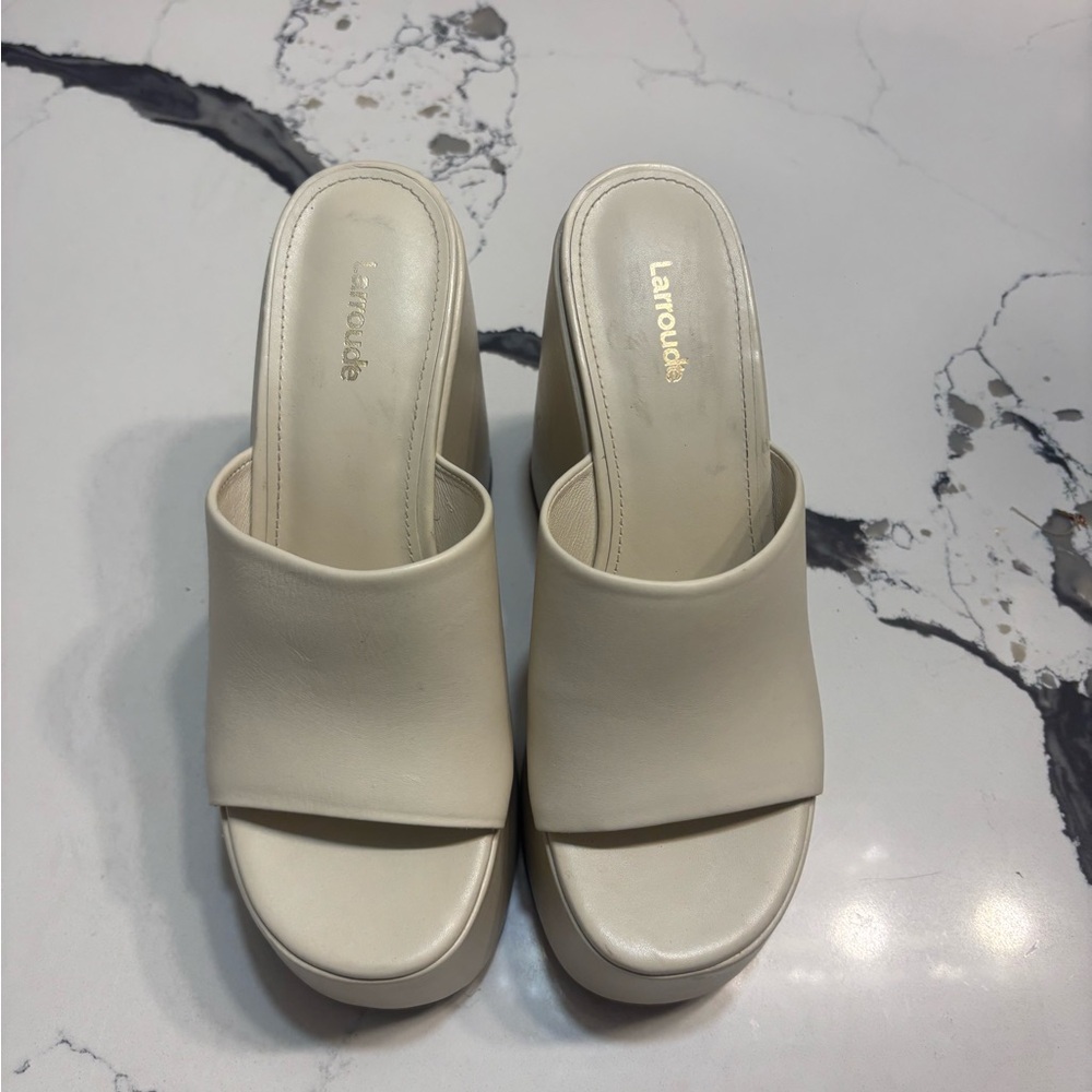 Larroude Cream Mules for Women